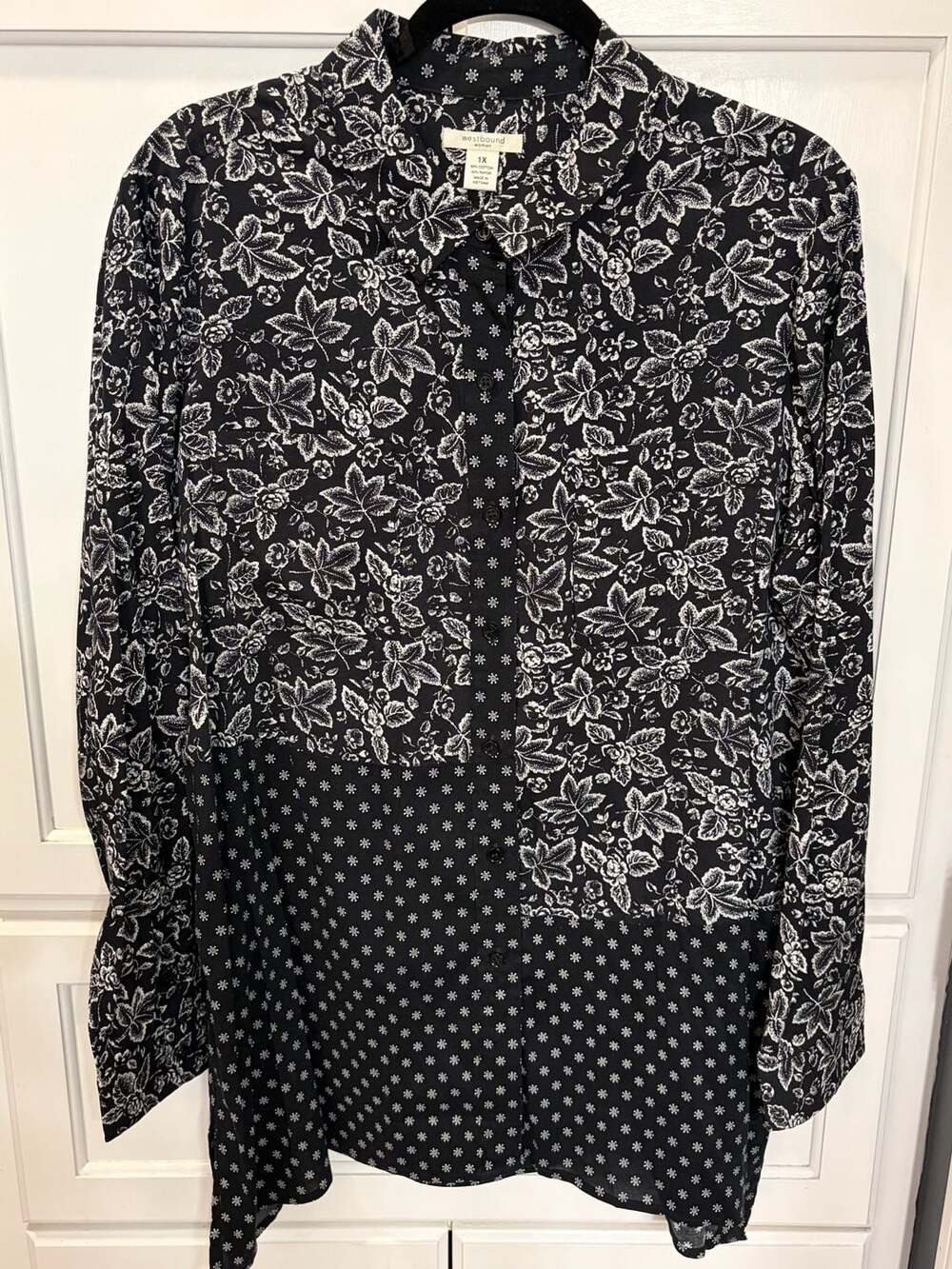 Westbound Woman XL Mixed Print Floral Polka Dot Button-Down Long Sleeve Shirt